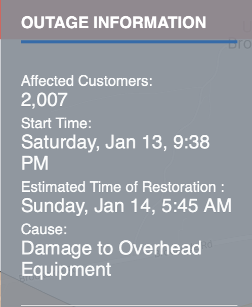 Outage information from the NS Power website. 